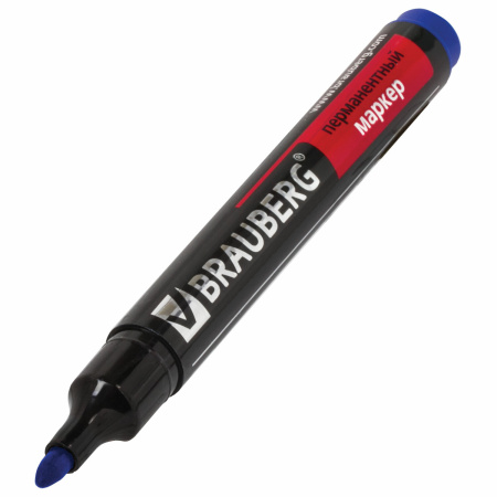 Маркер перманентный BRAUBERG "Contract", СИНИЙ, круглый наконечник, 3 мм, 150466 - Маркеры перманентные