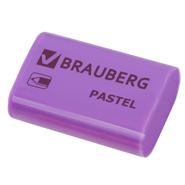 Ластик BRAUBERG "Pastel", 37х24х11мм, ассорти пастельных цветов, экологичный ПВХ, 229582 - Ластики классические