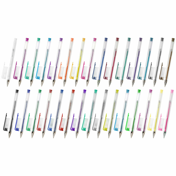 Ручки гелевые НАБОР 30 ЦВЕТОВ, линия письма 0,5 мм, BRAUBERG KIDS, 143819 - Наборы гелевых ручек