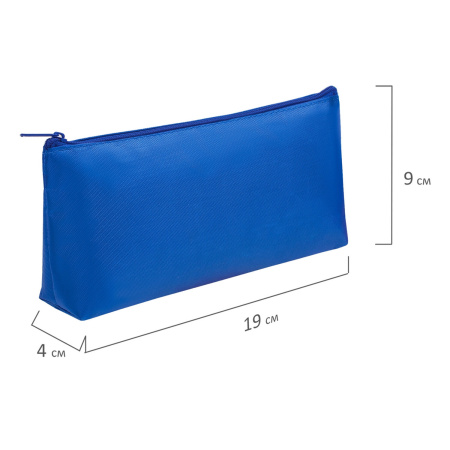 Пенал-косметичка ПИФАГОР на молнии, текстиль, синий, 19х4х9 см, 229004 - Пеналы мягкие