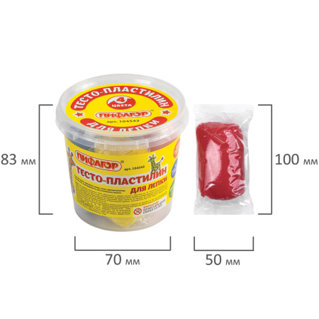 Пластилин на растительной основе (тесто для лепки) ПИФАГОР, 4 цвета, 240 г, пластиковый стакан, 104543 - Пластилин