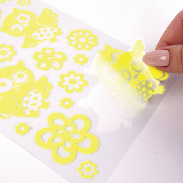 Наклейки флуоресцентные "Совы", светятся в темноте, 19 штук, ассорти, 14х21 см, ЮНЛАНДИЯ, 662692 - Наклейки