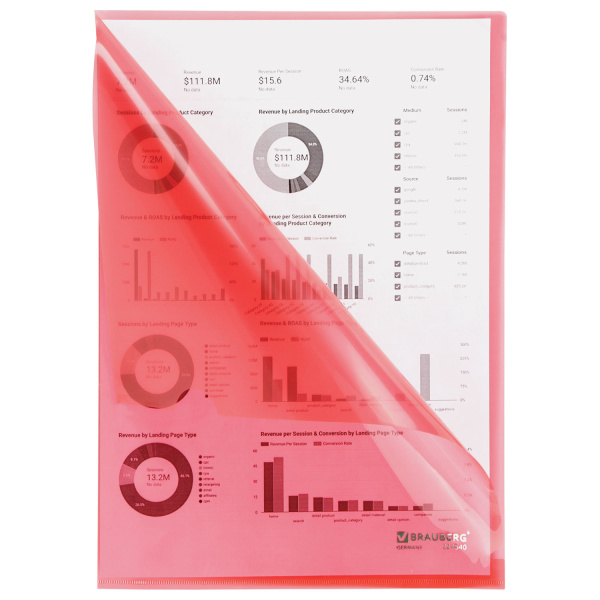 Папка-уголок жесткая BRAUBERG, красная, 0,15 мм, 221640 - Папки-уголки пластиковые