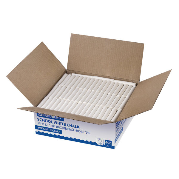 Мел белый, мягкое письмо, набор 400 шт., круглый, BRAUBERG, 227441 - Мелки