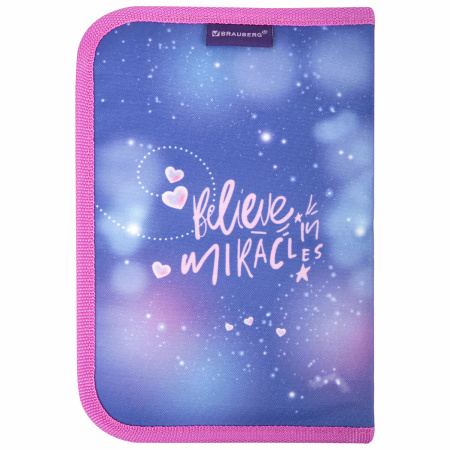 Пенал BRAUBERG, 1 отделение, 2 откидные планки, полиэстер, 21х14 см, "Believe in miracles", 270716 - Пеналы каркасные