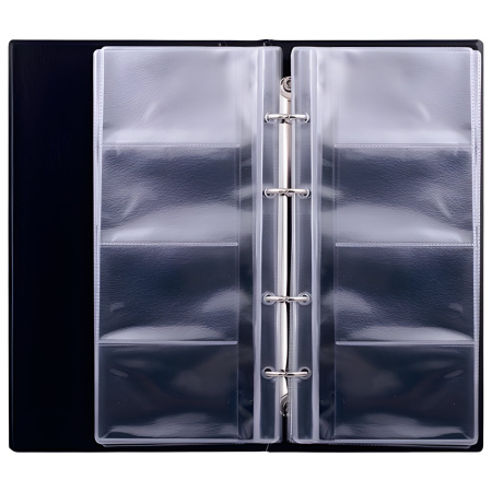 Визитница на 4-х кольцах BRAUBERG, четырехрядная, на 160 визиток, черная, 231825 - Визитницы настольные