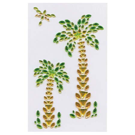 Наклейки готовые из страз ПАЛЬМЫ, 3 декоративных элемента, 9,5 х 15,5 см, ОСТРОВ СОКРОВИЩ, 661564 - Наклейки для творчества