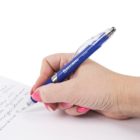 Ручка шариковая автоматическая с грипом BRAUBERG "Cobalt", СИНЯЯ, корпус синий, узел 0,7 мм, линия письма 0,35 мм, 141068 - Ручки шариковые автоматические