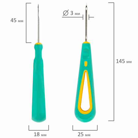 Шило с ушком, общая длина 145 мм, d=3 мм, прорезиненная ручка, STAFF, 238114 - Шило канцелярское