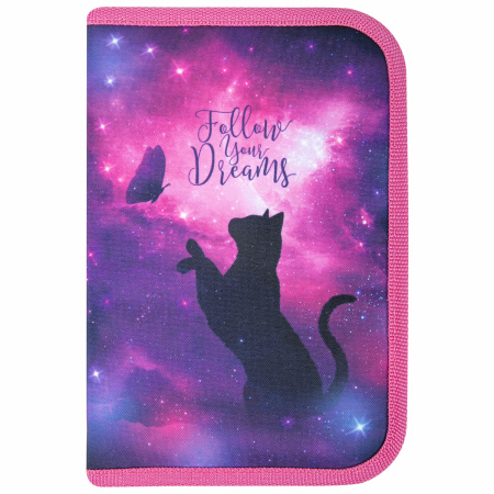 Пенал BRAUBERG, 1 отделение, 1 откидная планка, полиэстер, 21х14 см, "Space cat", 270712 - Пеналы каркасные