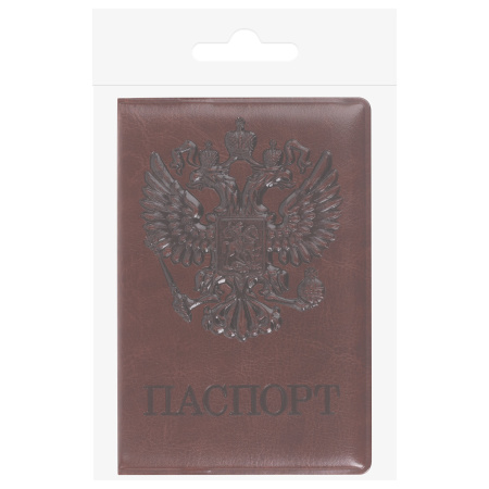 Обложка для паспорта STAFF, полиуретан под кожу, "ГЕРБ", коричневая, 237604 - Обложки для паспорта