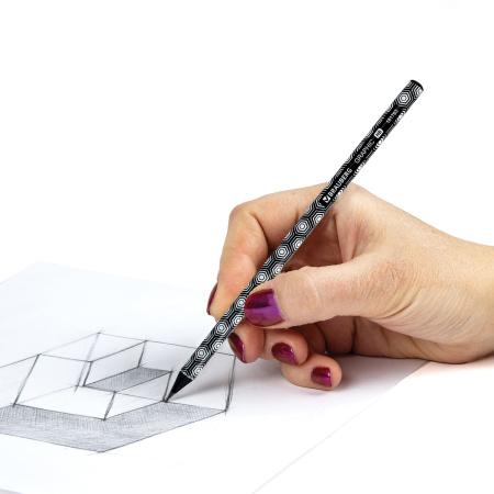 Карандаш чернографитный BRAUBERG "GRAPHIC", 1 шт., HB, корпус ассорти, 181763 - Карандаши чернографитные