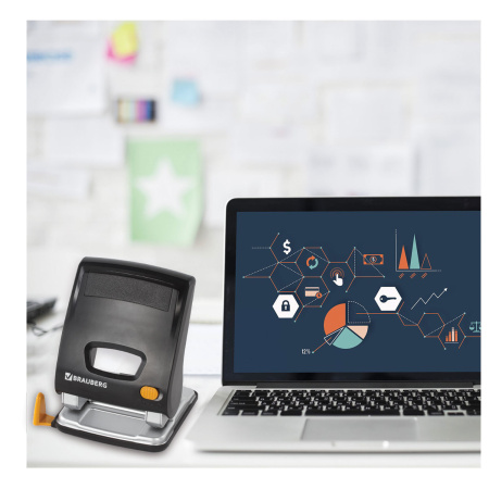 Дырокол ЭНЕРГОСБЕРЕГАЮЩИЙ BRAUBERG "Easy Press", до 30 листов, БЕЗ УСИЛИЙ, 224343 - Дыроколы настольные