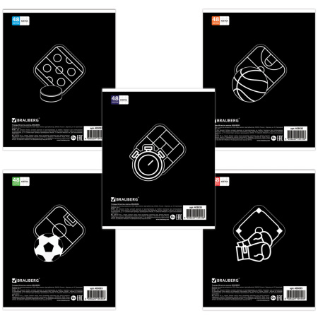 Тетрадь А5, 48 л., BRAUBERG, скоба, клетка, обложка картон, СПОРТ, 403035 - Тетради 40-48 листов