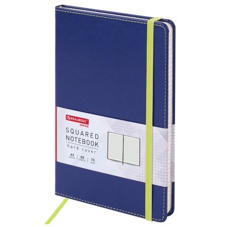 Блокнот А5 (148x218 мм), BRAUBERG "Office", под кожу, 80 л., резинка, клетка, синий, 111028 - Бизнес-блокноты и бизнес-тетради