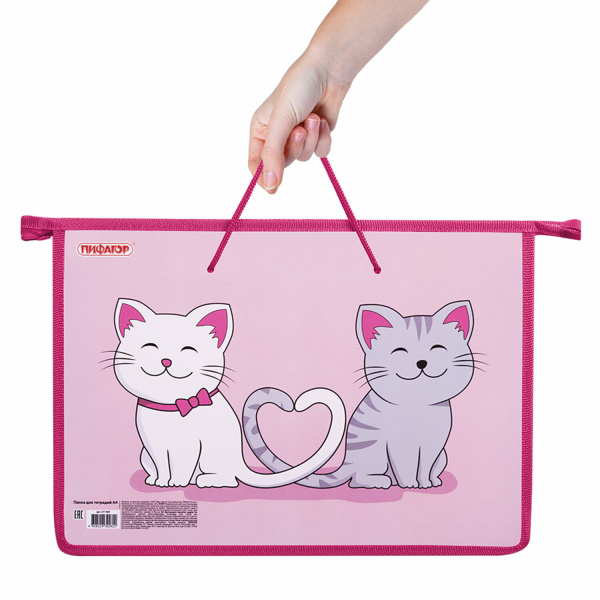 Папка на молнии с ручками ПИФАГОР А4, 1 отделение, пластик, ручки-шнурок, "Best Buds", 271469 - Папки-сумки с ручками