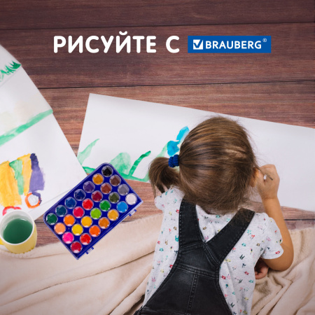Краски акварельные BRAUBERG "PREMIUM" 28 цветов, круглые кюветы 28 мм, пенал, 191745 - Краски для детского творчества
