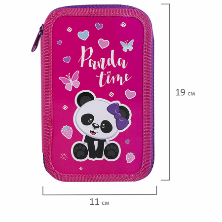 Пенал ПИФАГОР, 3 отделения, ламинированный картон, 19х11 см, "Panda time", 271069 - Пеналы каркасные