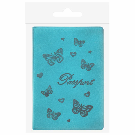 Обложка для паспорта STAFF, бархатный полиуретан, "Бабочки", мятно-бирюзовая, 237617 - Обложки для паспорта
