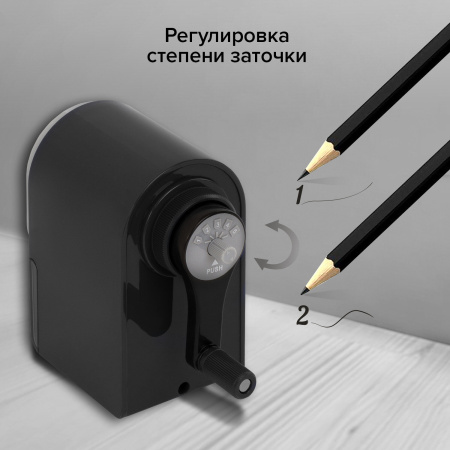 Точилка механическая BRAUBERG "STYLE", для ч/гр и цветных карандашей (в том числе утолщенных), крепление к столу, корпус черный, 228482 - Точилки механические