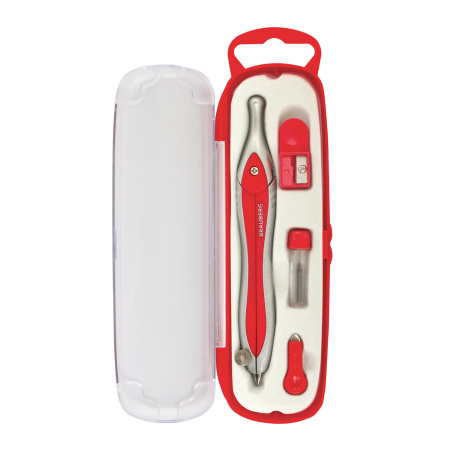 Готовальня BRAUBERG "Extra", 4 предмета (циркуль 125 мм, точилка, отвёртка, грифель), 210686 - Циркули и готовальни