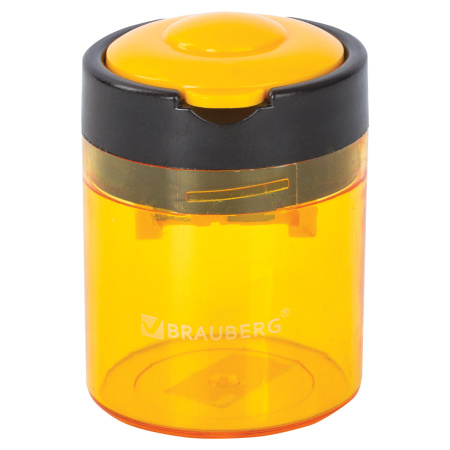 Точилка BRAUBERG "Office Round", 2 отверстия для чернографитных карандашей (в том числе утолщенных), с контейнером, ассорти, 228446 - Точилки ручные
