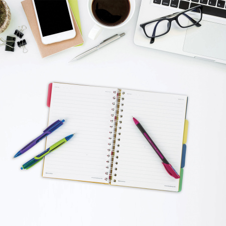 Тетрадь-блокнот 150 л., A5, 170x215 мм, BRAUBERG, линия, гребень, обложка пластиковая, на резинке, 4 разделителя, "Juicy", 401795 - Тетради-блокноты