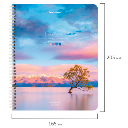 Тетрадь А5, 96 л., BRAUBERG, гребень, клетка, "Travel" (микс в спайке), 404426 - Тетради более 60 листов