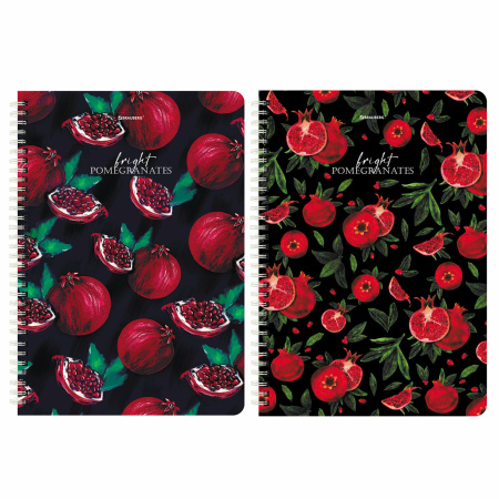 Тетради КОМПЛЕКТ 2 шт., А4, 96 л., BRAUBERG гребень, клетка, глянцевый лак, "Гранаты", 404389 - Тетради формата А4