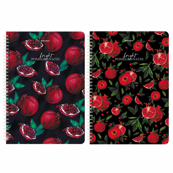 Тетради КОМПЛЕКТ 2 шт., А4, 96 л., BRAUBERG гребень, клетка, глянцевый лак, "Гранаты", 404389 - Тетради формата А4