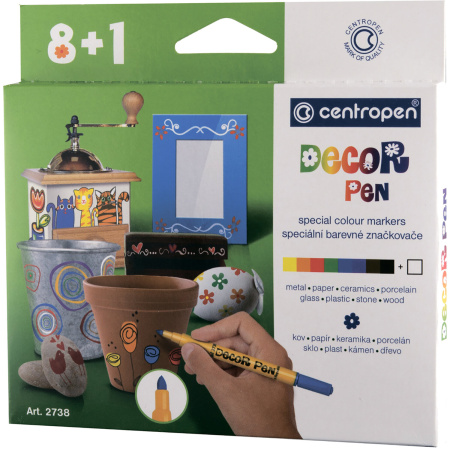 Маркеры для декорирования 8 ЦВЕТОВ + 1 БЕЛЫЙ CENTROPEN "Decor Pen", 1,5 мм, 2738, 5 2738 0901 - Маркеры для хобби