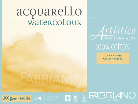 Альбом-склейка для акварели Fabriano "Artistico" Фин 23x30,5 см 20 л 300 г 100% хлопок, хол. пресс