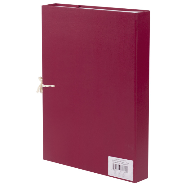 Короб архивный А4 (240х330 мм), 35 мм, 2 завязки, бумвинил, до 300 листов, бордовый, BRAUBERG, 122037 - Короба архивные