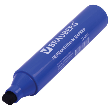 Маркер перманентный BRAUBERG "JUMBO", СИНИЙ, ШИРОКАЯ ЛИНИЯ ПИСЬМА, скошенный наконечник, 3-10 мм, 151225 - Маркеры перманентные