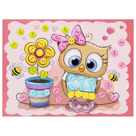 Набор для творчества "Аппликация из пуговиц", "Забавная сова", основа 20х15 см, ЮНЛАНДИЯ, 662391 - Создание аппликаций