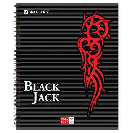 Тетрадь А5, 96 л., BRAUBERG, гребень, клетка, выборочный лак, "БЛЭК ДЖЭК", 401850 - Тетради более 60 листов