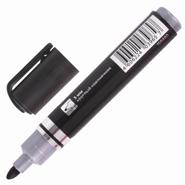 Маркер перманентный BRAUBERG "Neo", ЧЕРНЫЙ, круглый наконечник 5 мм, с клипом, 150480 - Маркеры перманентные