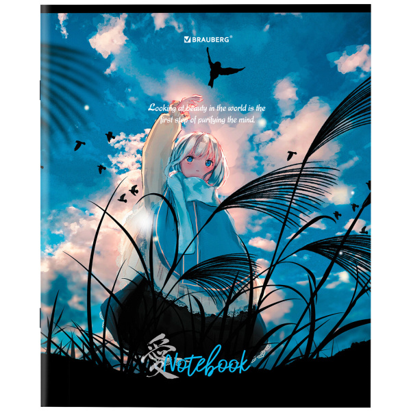 Тетрадь А5, 80 л., BRAUBERG, скоба, клетка, обложка картон, "Anime", 1 шт, 404412 - Тетради более 60 листов