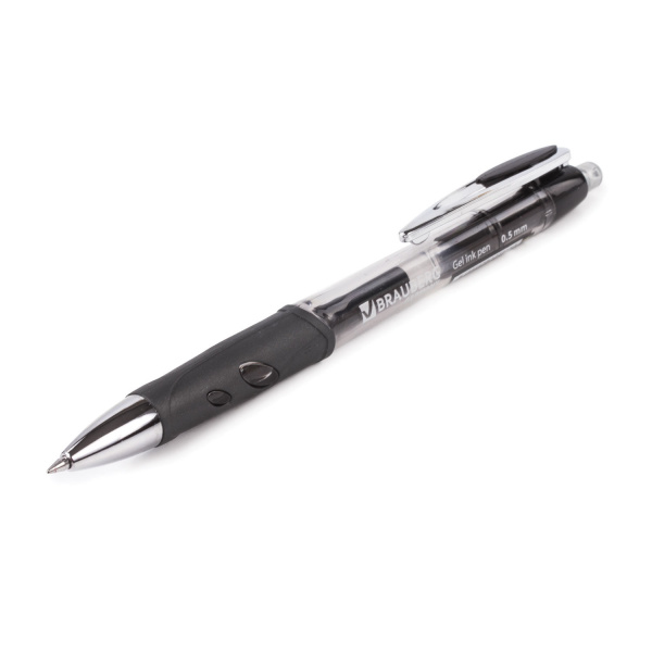 Ручка гелевая автоматическая с грипом BRAUBERG "Officer", ЧЕРНАЯ, корпус тонированный черный, узел 0,5 мм, линия письма 0,35 мм, 141058 - Ручки гелевые автоматические