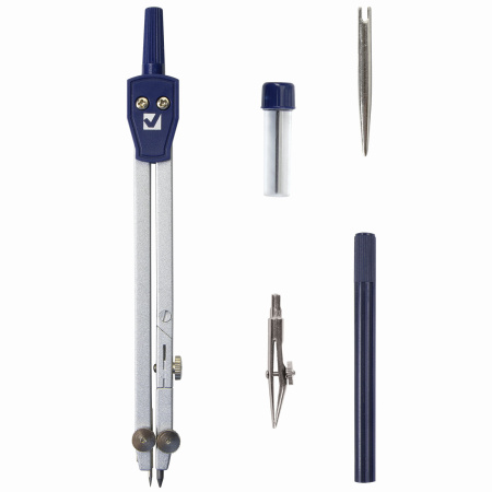 Готовальня BRAUBERG "Student Oxford", 5 предметов: циркуль 140 мм, 2 вставки, держатель, грифель, 210337 - Циркули и готовальни