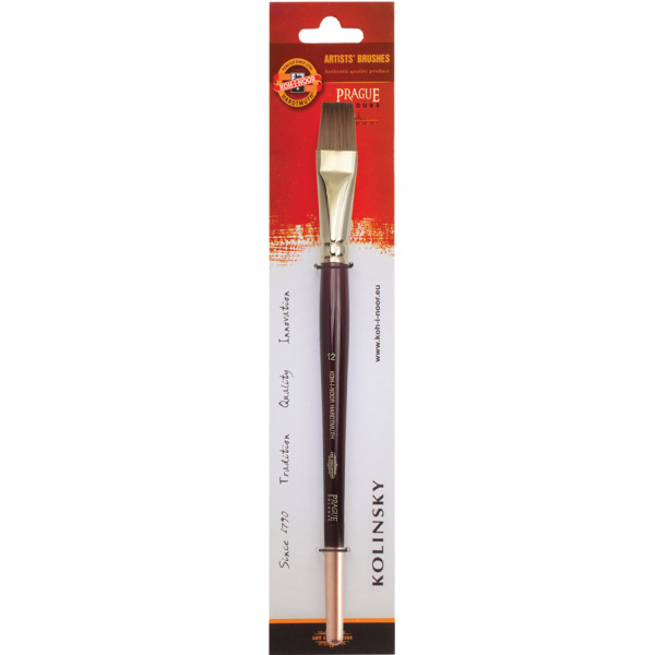 Кисть художественная KOH-I-NOOR колонок, плоская, №12, короткая ручка, блистер, 9936012010BL - Кисти художественные из натурального волоса