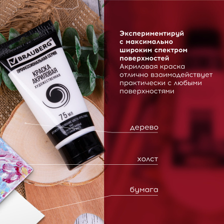 Краска акриловая художественная BRAUBERG ART CLASSIC, туба 75мл, БЕЛИЛА ТИТАНОВЫЕ, 191073 - Акриловые краски художественные поштучно