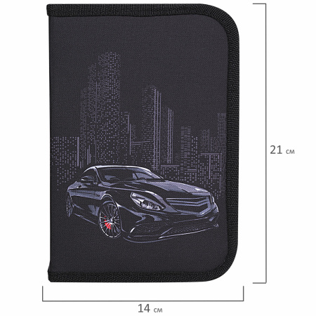 Пенал BRAUBERG, 1 отделение, 1 откидная планка, полиэстер, 21х14 см, "Night Car", 271522 - Пеналы каркасные