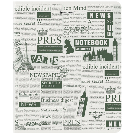 Тетрадь А5, 48 л., BRAUBERG, скоба, клетка, TWIN-лак, "Газета" (микс в спайке), 404356 - Тетради 40-48 листов