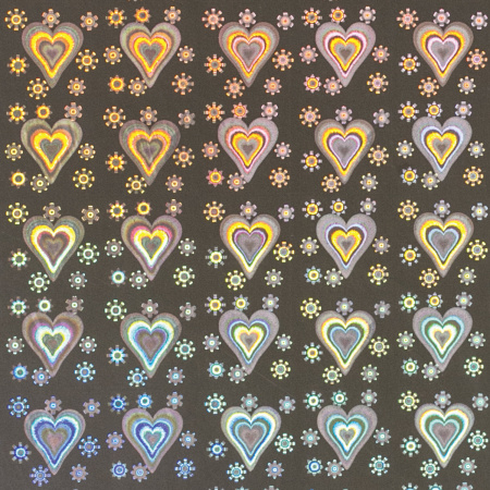 Цветная бумага, А4, ГОЛОГРАФИЧЕСКАЯ САМОКЛЕЯЩАЯСЯ, 8 листов 8 цветов, "СЕРДЕЧКИ", в пакете, ОСТРОВ СОКРОВИЩ, 129886 - Цветная бумага