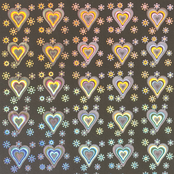 Цветная бумага, А4, ГОЛОГРАФИЧЕСКАЯ САМОКЛЕЯЩАЯСЯ, 8 листов 8 цветов, "СЕРДЕЧКИ", в пакете, ОСТРОВ СОКРОВИЩ, 129886 - Цветная бумага