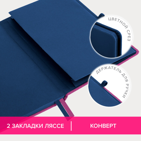Блокнот А5 (148х218 мм), BRAUBERG "DUO", под кожу с резинкой, 80 л., клетка, синий/розовый, 113434 - Бизнес-блокноты и бизнес-тетради