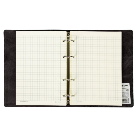 Тетрадь на кольцах А5 (180х220 мм), 120 листов, под кожу, клетка, BRAUBERG "Main", черный, 402004 - Тетради на кольцах и сменные блоки к ним