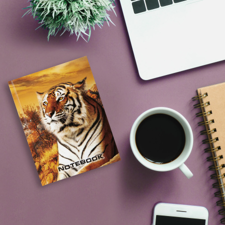 Блокнот МАЛЫЙ ФОРМАТ 110х147 мм А6, 80 л., твердый переплет, ламинированная обложка, клетка, STAFF, "Тигровый", 120949 - Блокноты в книжном переплете