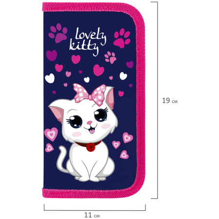 Пенал ПИФАГОР, 2 отделения, ламинированный картон, 19х11 см, "Positive Kitty", 271534 - Пеналы каркасные